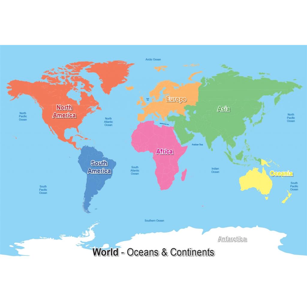 continents and oceans world map wildgoose education